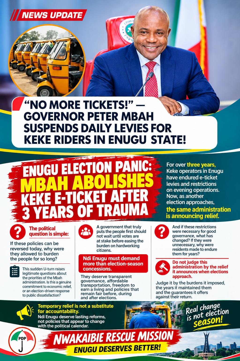NWAKAIBIE’S PROPOSED TAX REFORMS SPARK POLITICAL DEBATE AS MBAH SUSPENDS TICKET SALES TO TRICYCLE OPERATORS  By Obaino Gbaaduu