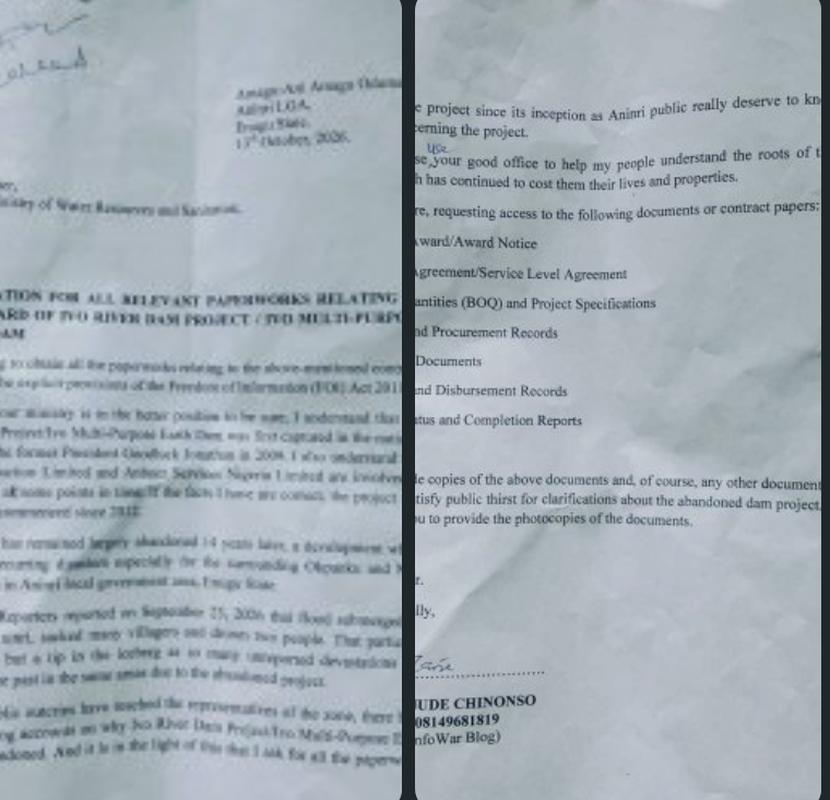 Crying Out for Blood and Bread: Aninri Community Drags Hon. Anayo Onwuegbu to the Federal Ministry of Water Resources Over the Abandoned Ivo River Dam Disaster