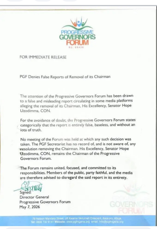 PGF DISMISSES REPORTS OF CHAIRMAN'S REMOVAL AS FALSE AND MISLEADING